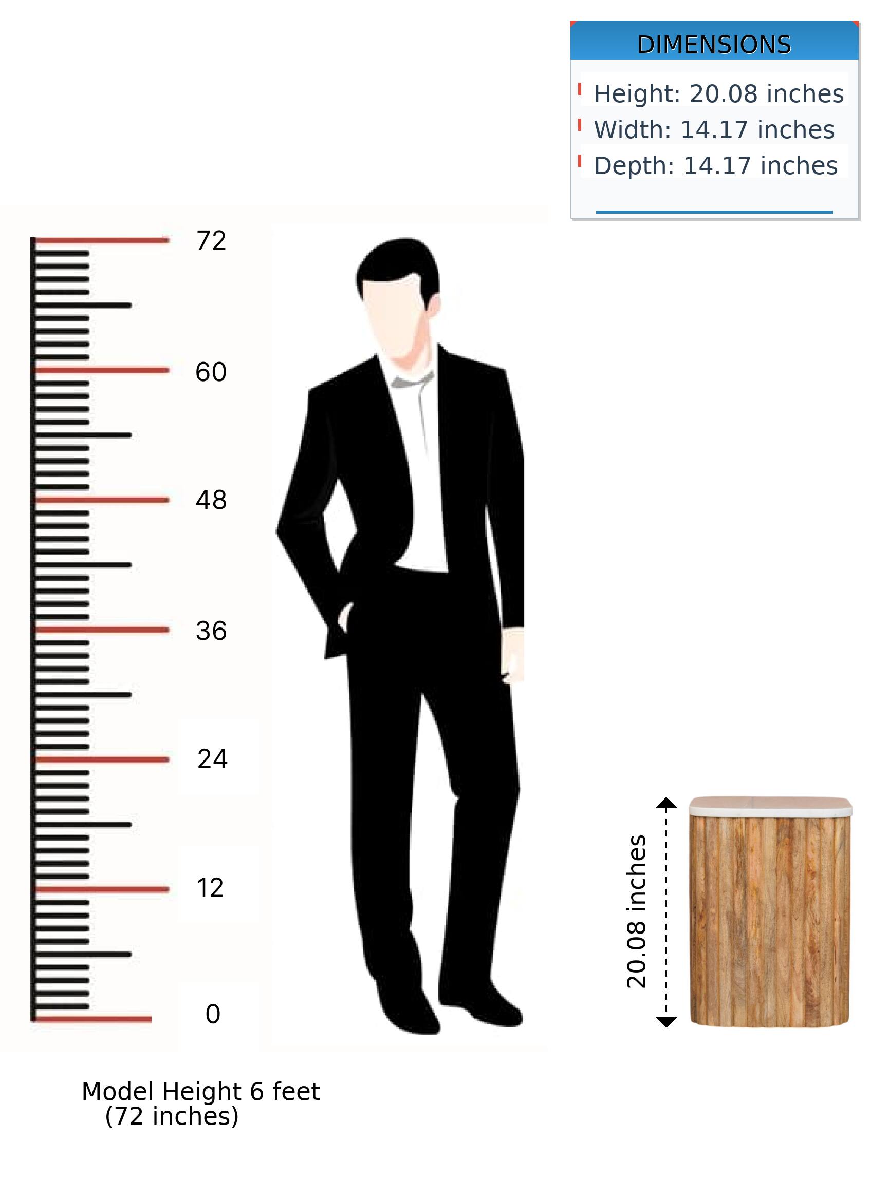 DIMENSIONS  
Height: 20.08 inches  
Width: 14.17 inches  
Depth: 14.17 inches  

Model Height 6 feet (72 inches)
