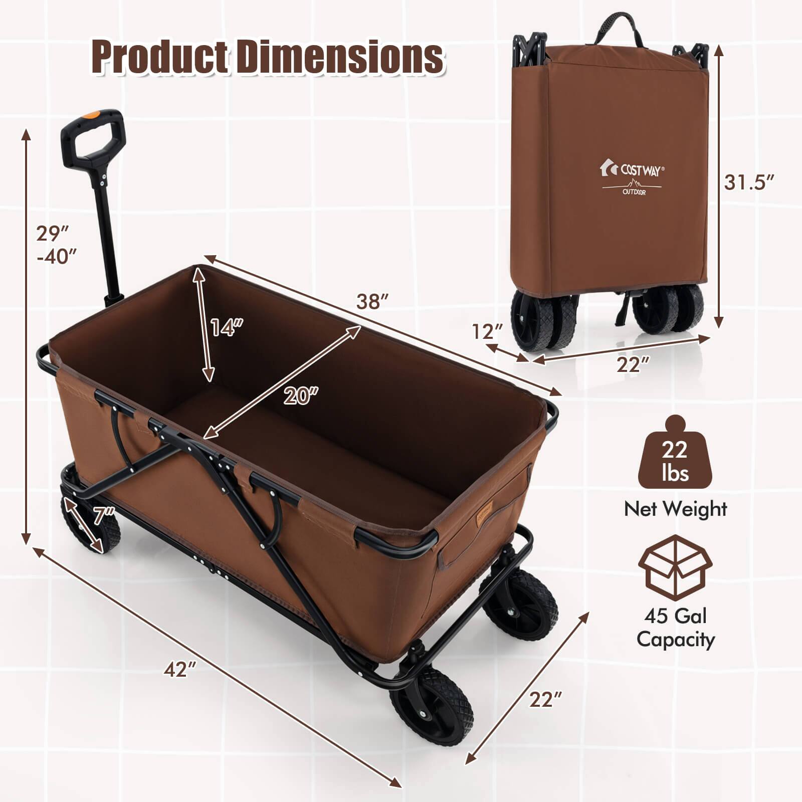 Product Dimensions:

* Costway Onexo: 31.5" x 29" x 14"
* 20" x 38" x 12"
* 22" x 22" x 22 lbs
* 42" x 22" x 45 gal capacity

Note: The image does not provide any information about the product dimensions.
