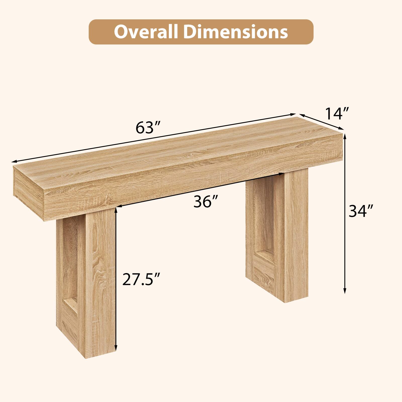 Overall Dimensions: 63" x 14" x 36" x 34" x 27.5"