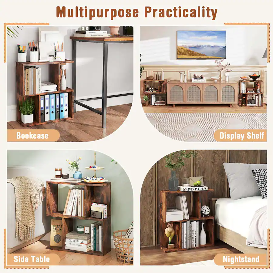 Costway 1 PCS 3 Tier Bookshelf Geometric Bookcase Side Table with Open ...
