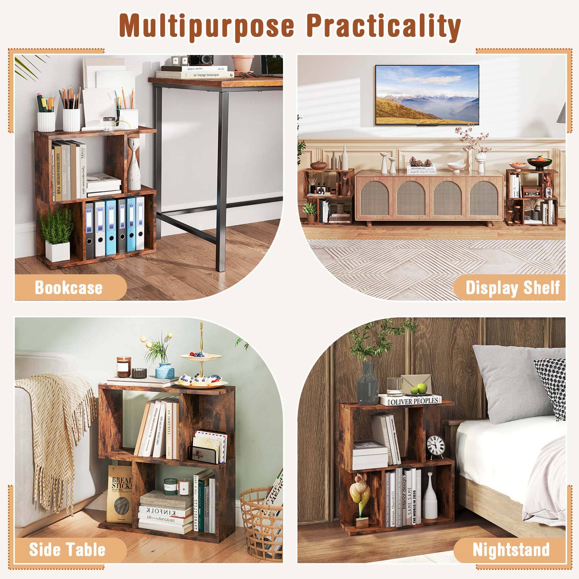 Multipurpose Practicality - Bookcase Display Shelf, Side Table, Nightstand, Display Shelf.