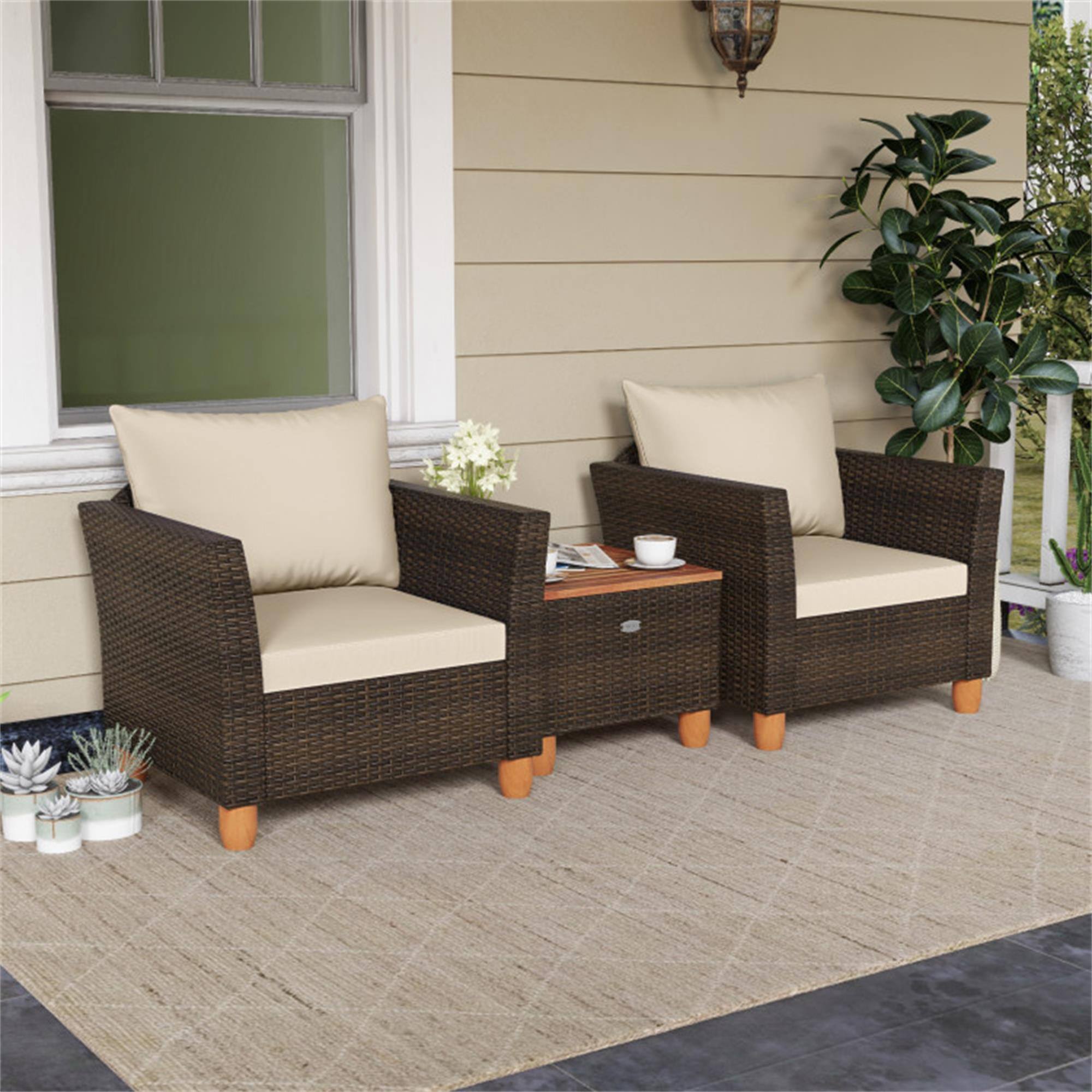 Alt View 2. Boyel Living - Beige 3 Pieces Patio PE Wicker Furniture Set 29.0-in L x 27.5-in W x 25.5-in H - Beige.