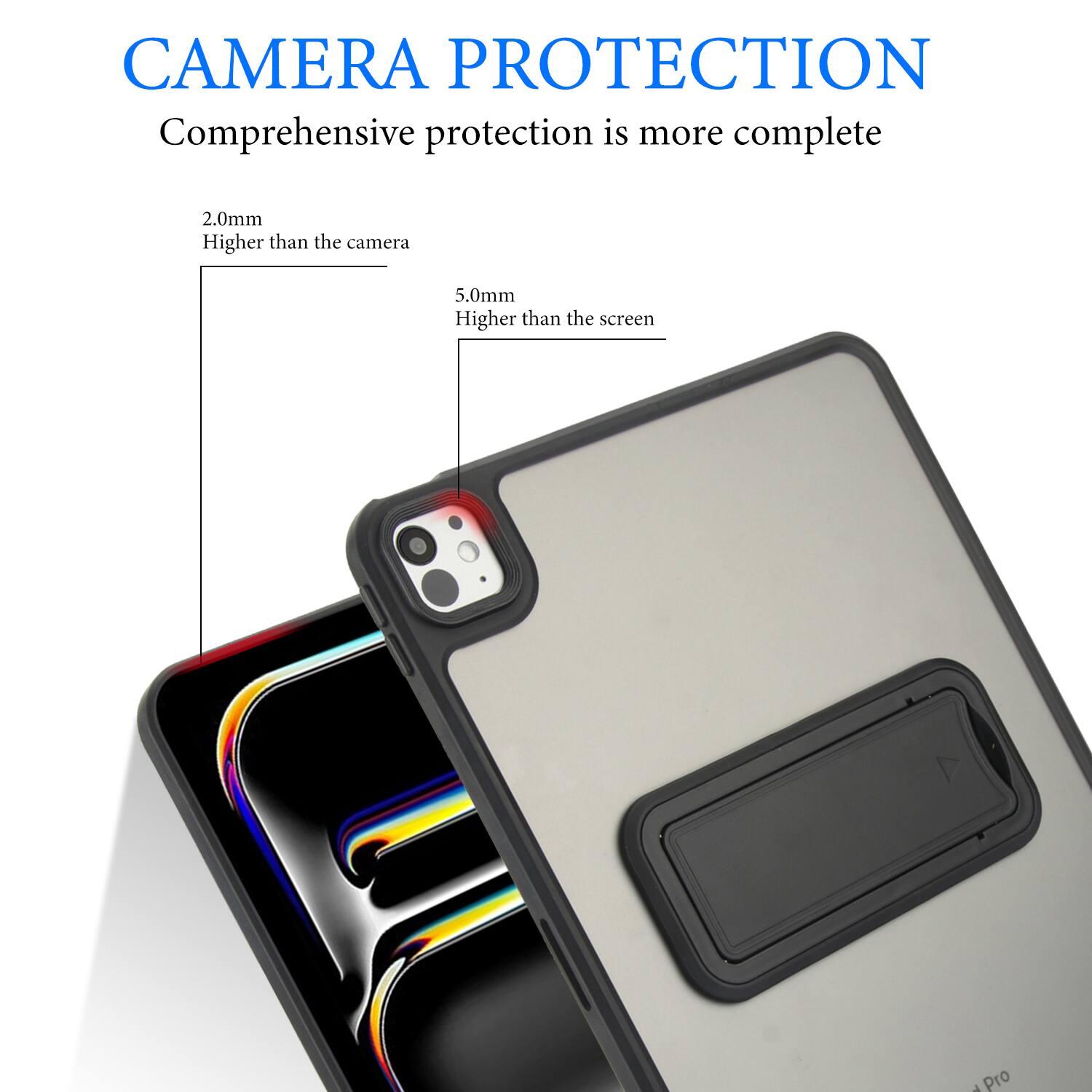 CAMERA PROTECTION  
Comprehensive protection is more complete  

2.0mm  
Higher than the camera  

5.0mm  
Higher than the screen