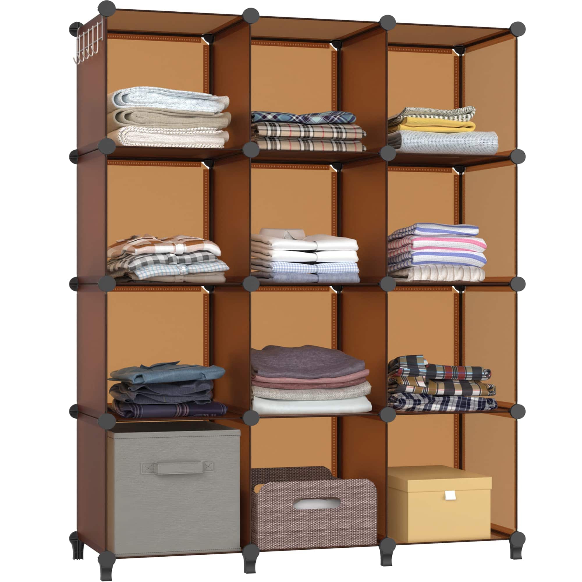 Empire DigiLabs - Closet Organizers And Storage 12 Cube Organizer Portable Organization Clothes Shelves For Bedroom Bathroom - Brown
