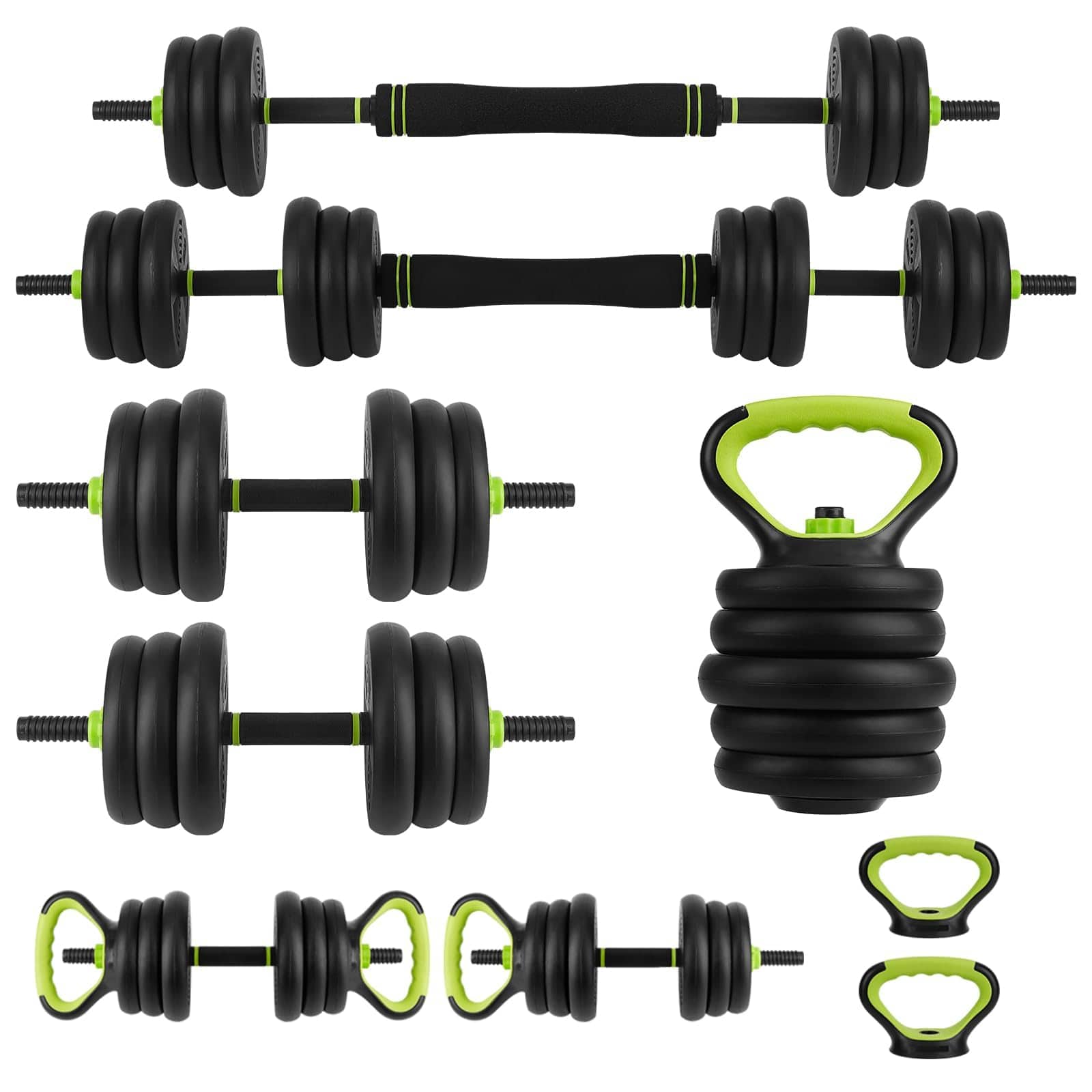 Qeetex - 4-In-1 Adjustable Dumbbell Set 44 Lbs – Converts to Barbell, Kettlebell & Push-Up Stand for Home Gym - Black