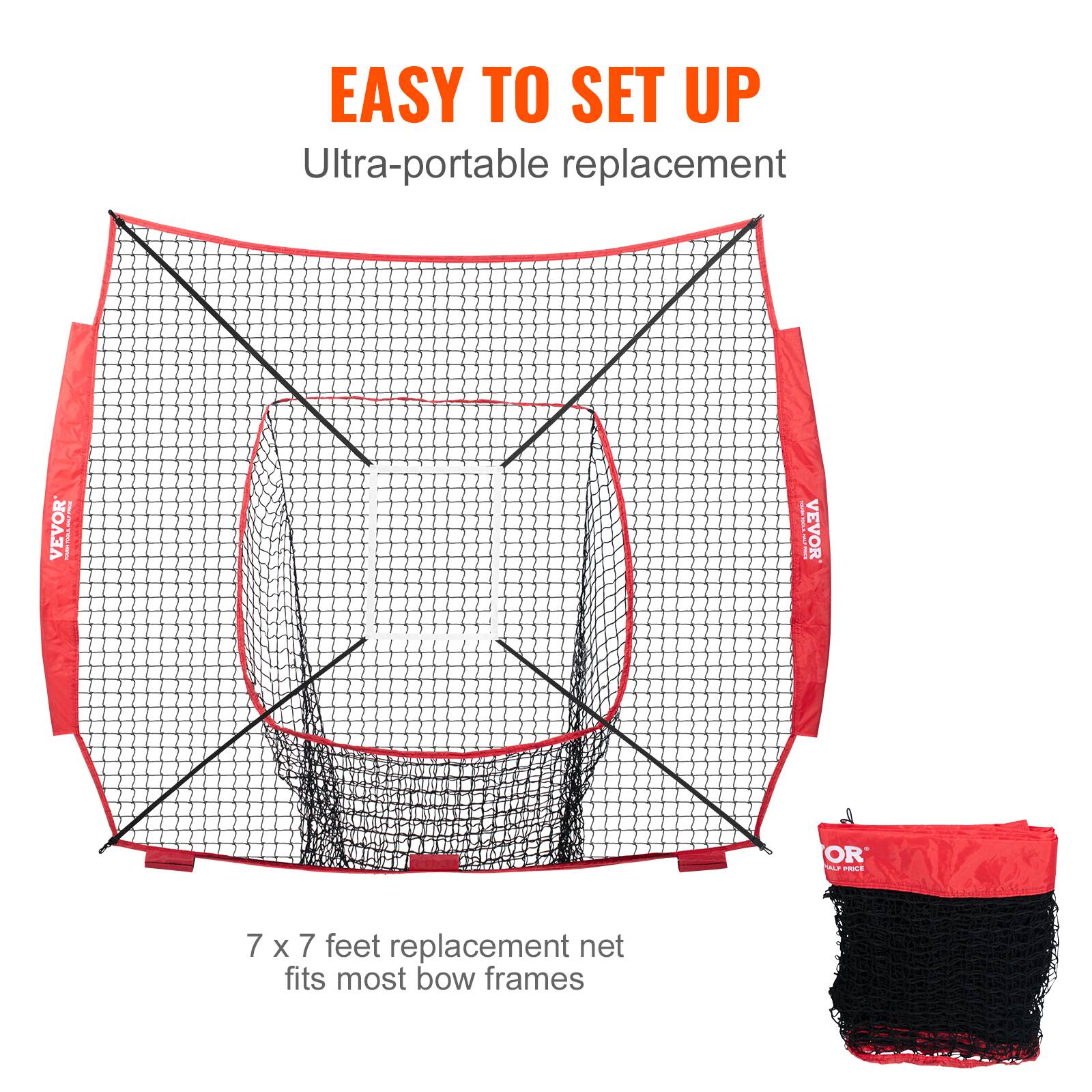 EASY TO SET UP Ultra-portable replacement VEVOR 7 x 7 feet replacement net fits most bow frames OR