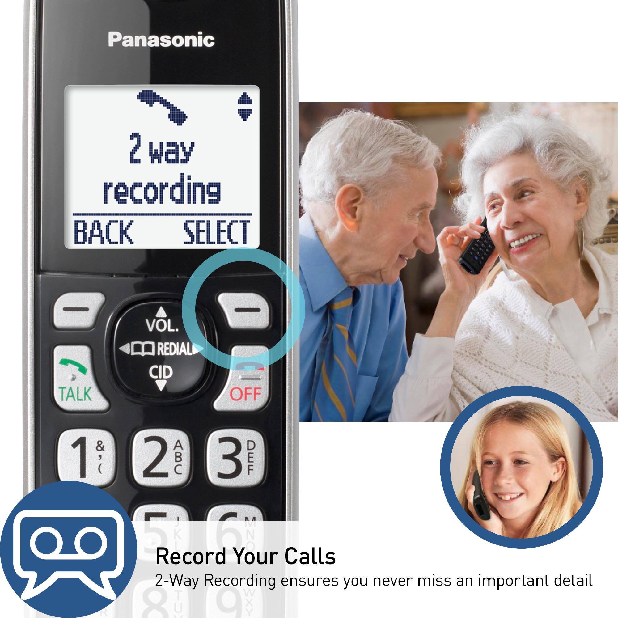 Panasonic 2-Way Recording: BACK SELECT - TALK VOL. REDIAL CID - OFF 1 & 2 3 4 5 6 7 8 9 0 Record Your Calls 2-Way Recording ensures you never miss an important detail.