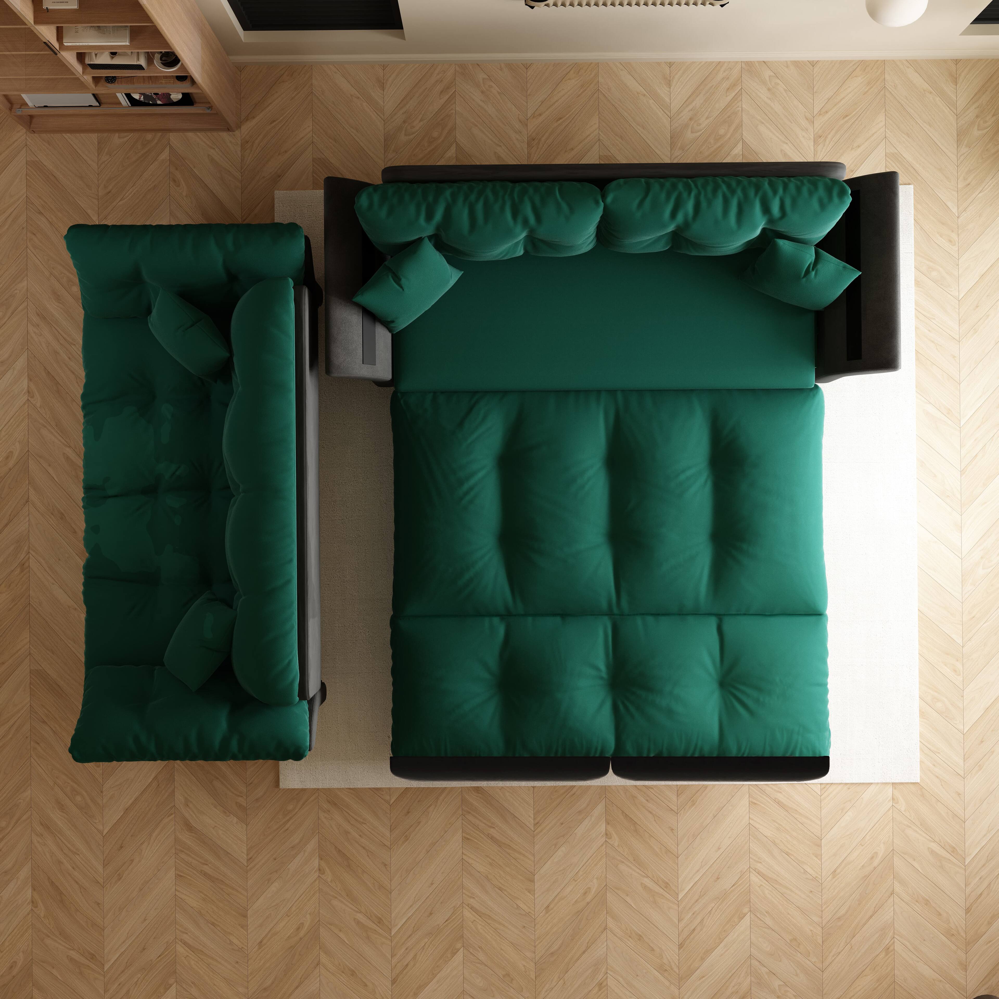 Alt View 1. Anysun - Queen 3-in-1 Pull Out Sofa Bed - Tufted Velvet Design, Includes 2 Pillows, Multi-Functional Loveseat. - Green.