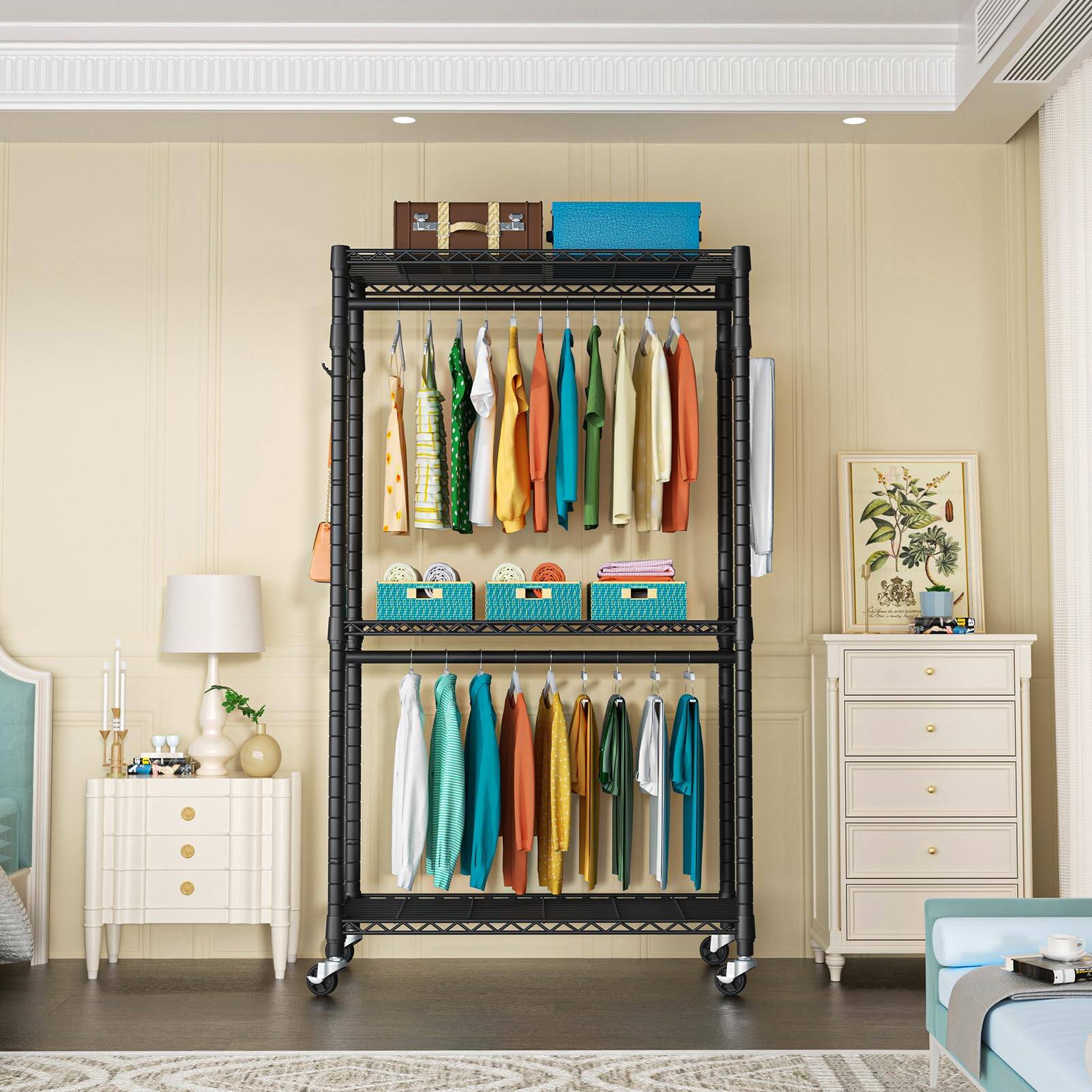 Alt View 1. ThinkLink Electronic - P1 Heavy Duty Garment Rack 3 Tiers Adjustable Rolling Metal Closet Organizer With Lockable Wheels - Grey P1.