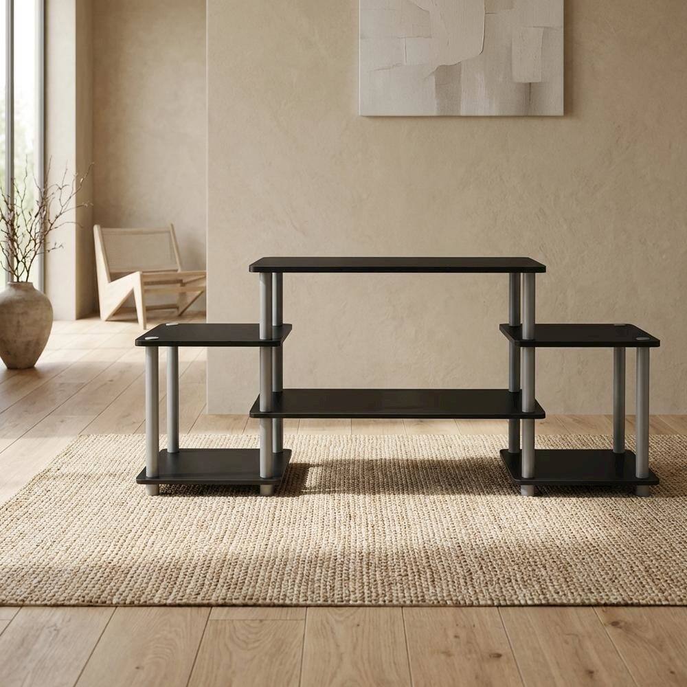 Left. FurniFact - Black/Grey no tools entertainment center with modern design - Black/Grey.