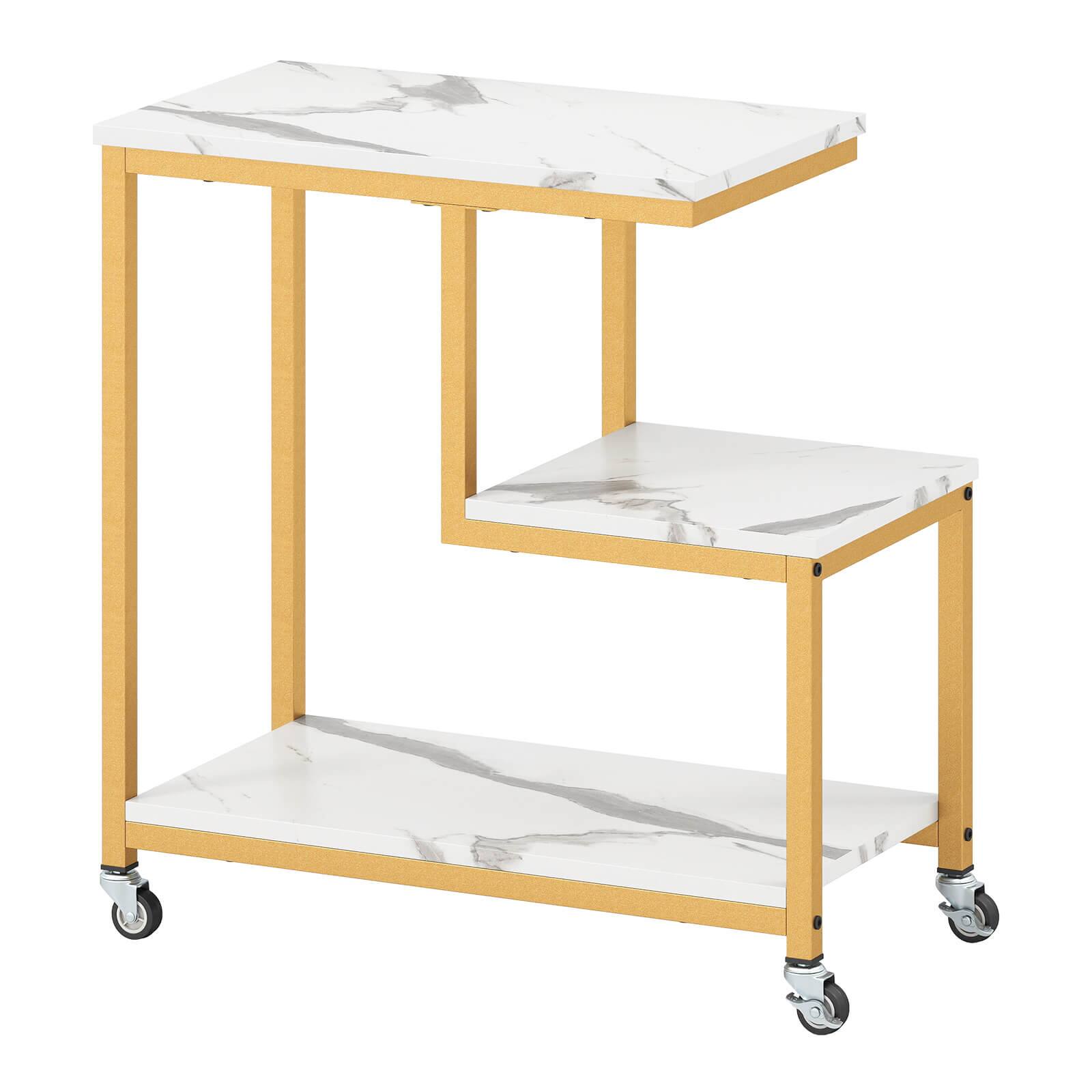 Angle. Costway - Costway 1 PCS Modern G-Shaped End Table with Storage Shelves & Lockable Casters for Living Room White - White + Gold.