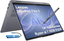 Lenovo - IdeaPad 5 2-in-1 14" Touchscreen Laptop - Copilot+ PC - AMD Ryzen AI 7 350 2025 - Digital Pen - 16GB Memory - 512GB SSD - Luna Grey