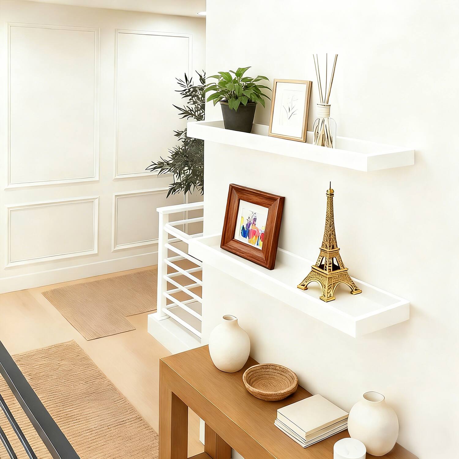 Alt View 3. BOMEDA - 2 Pack 24 in Floating Shelves, Wooden Wall Shelf for Bedroom Living Room Kitchen, Bathroom Shelves with Raised Lip - White.