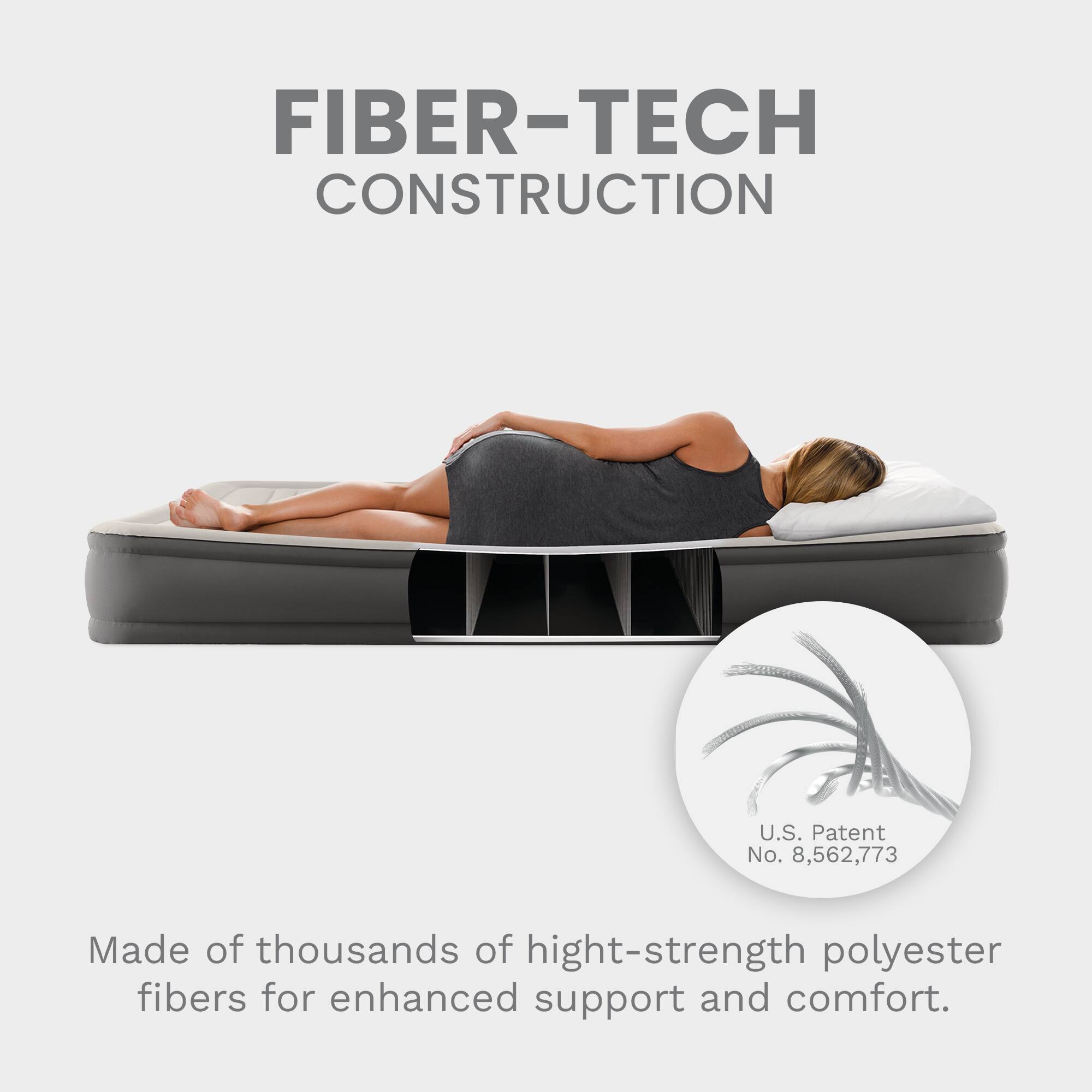 FIBER-TECH CONSTRUCTION  
U.S. Patent No. 8,562,773  
Made of thousands of high-strength polyester fibers for enhanced support and comfort.