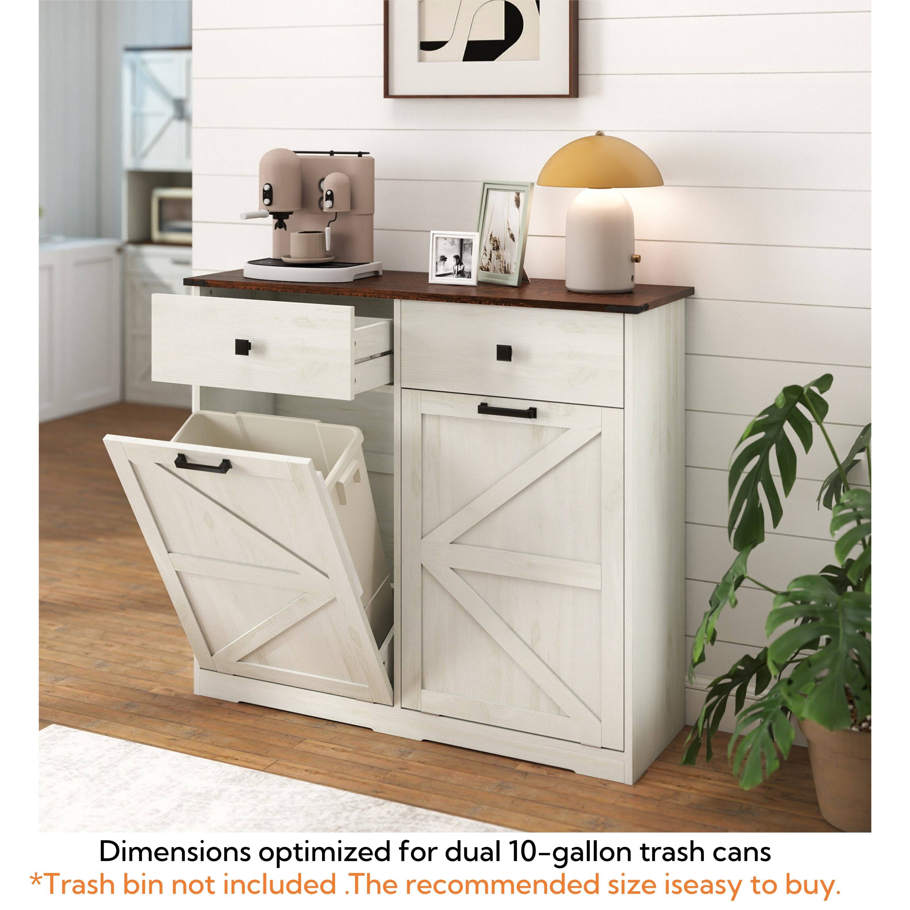 Dimensions optimized for dual 10-gallon trash cans  
*Trash bin not included. The recommended size is easy to buy.