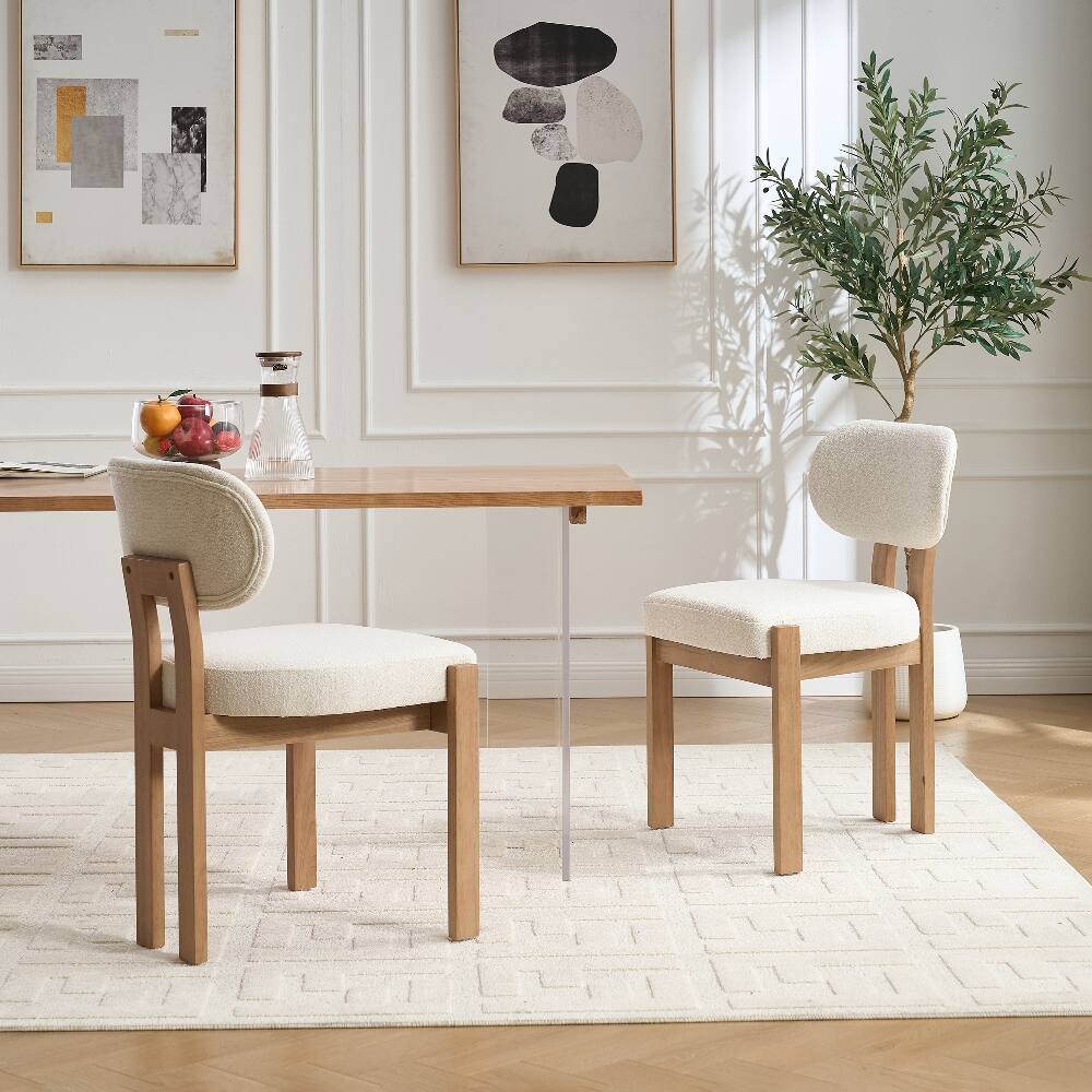 Alt View 6. Loheer - Loheer Wooden Dining Chairs Set of 2 Modern Fabric Upholstered Farmhouse Kitchen Chairs Beige - Beige.
