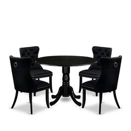 East West Furniture - 5 Piece Dining Table Set Contains a Round Solid Wood Table with Dropleaf - Black