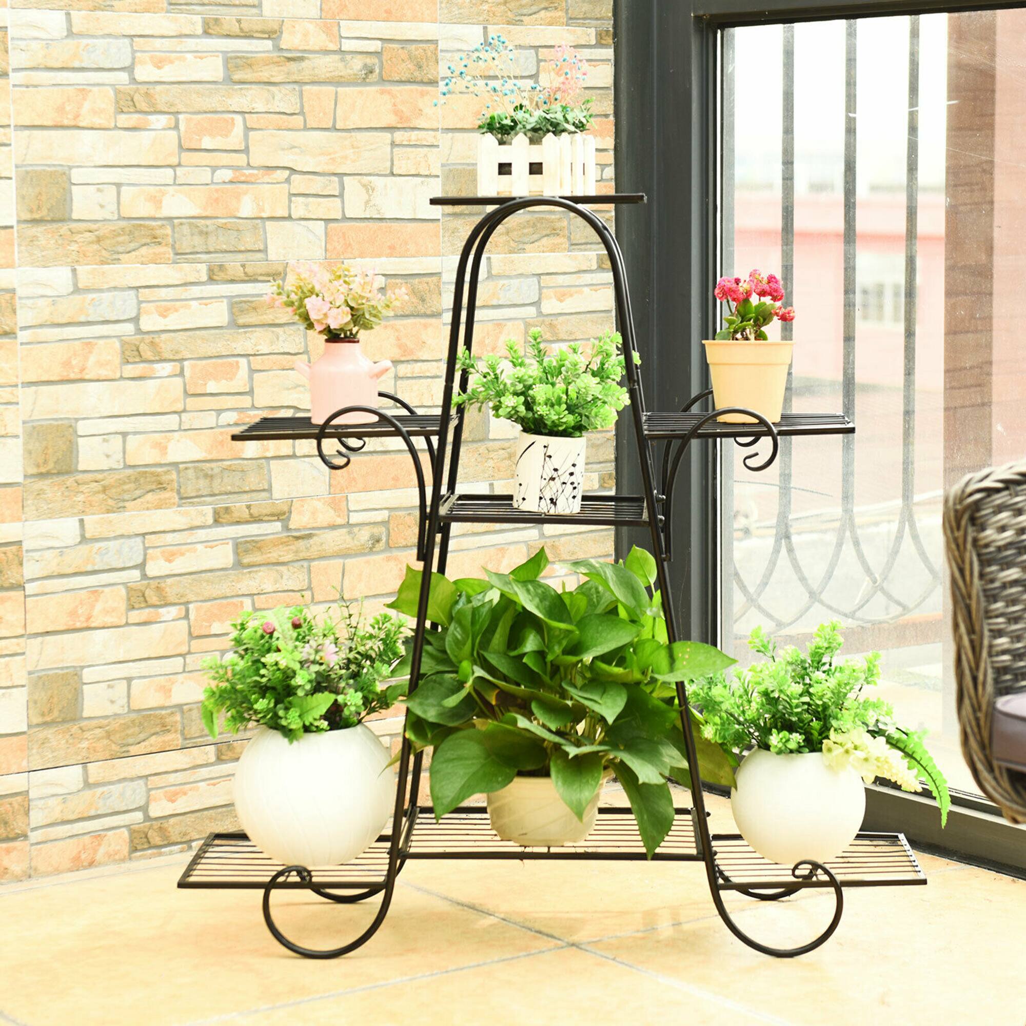 Alt View 4. Costway - 7 Tier Plant Stand Metal Shelf Multilayer Potted Display Rack Patio Garden - Black.