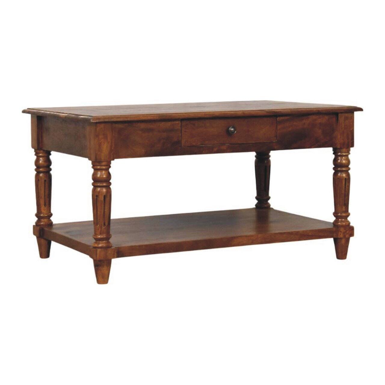 Left. Artisan Furniture - Artisan Furniture Solid Wood Turned legs Chestnut Coffee Table, 2 Drawers, Brown - Brown.