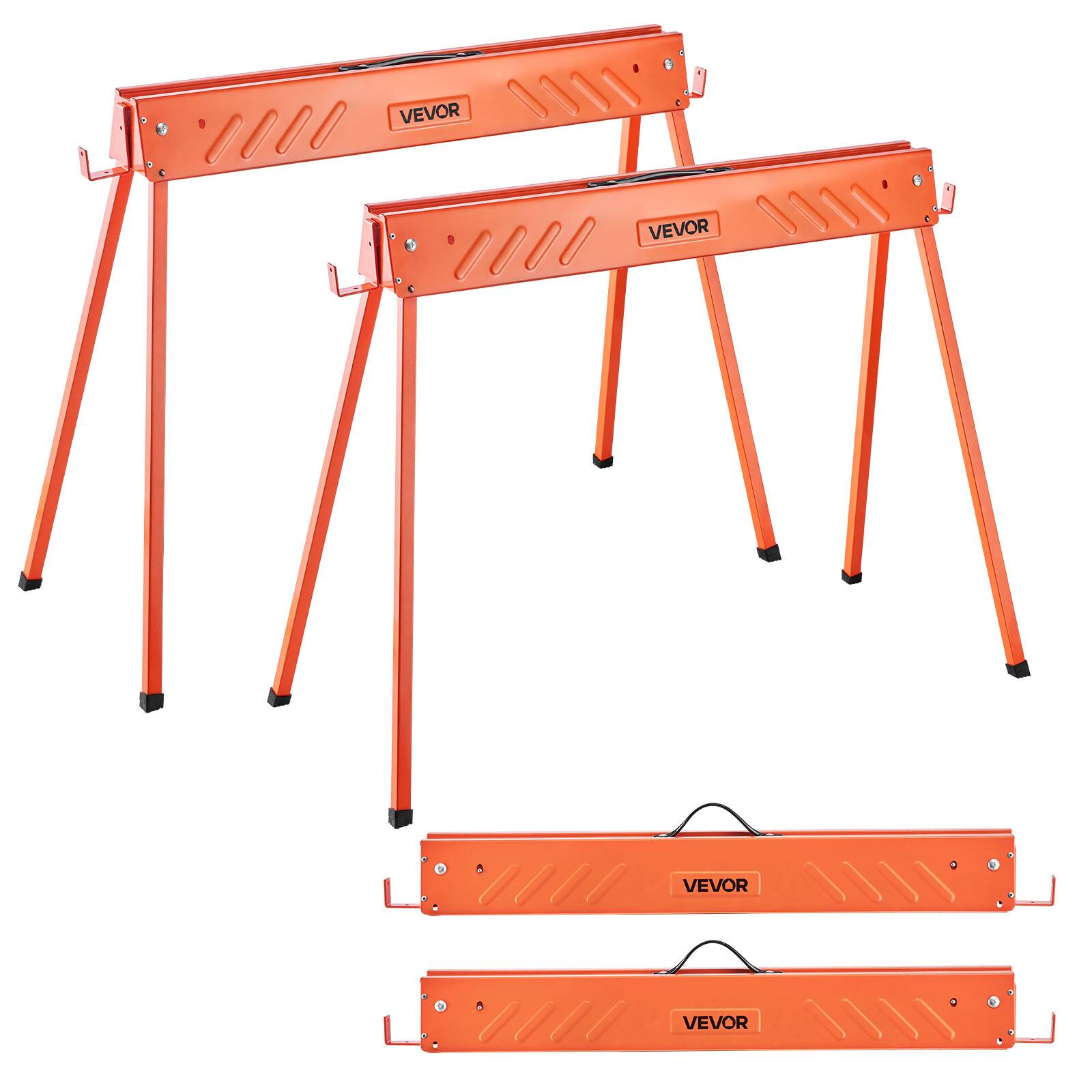 VEVOR - Saw Horses, 2 Pack Folding Work Horses, 660 lbs Load Capacity Sawhorse with Heavy Duty Legs, All-Metal Portable Saw - Orange