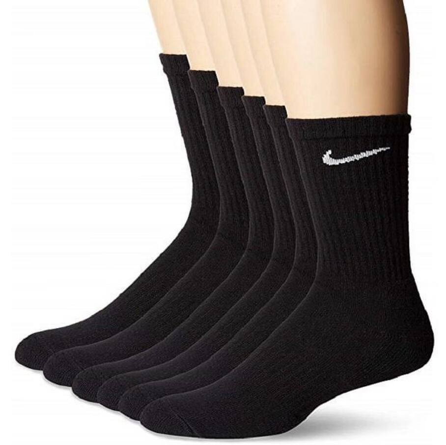 Angle. Nike - Nike Anti-Fatigue Everyday Cotton Cushioned Crew Socks, 6 pack Endurance Sweat-wicking Socks for Running and Hiking - Black.