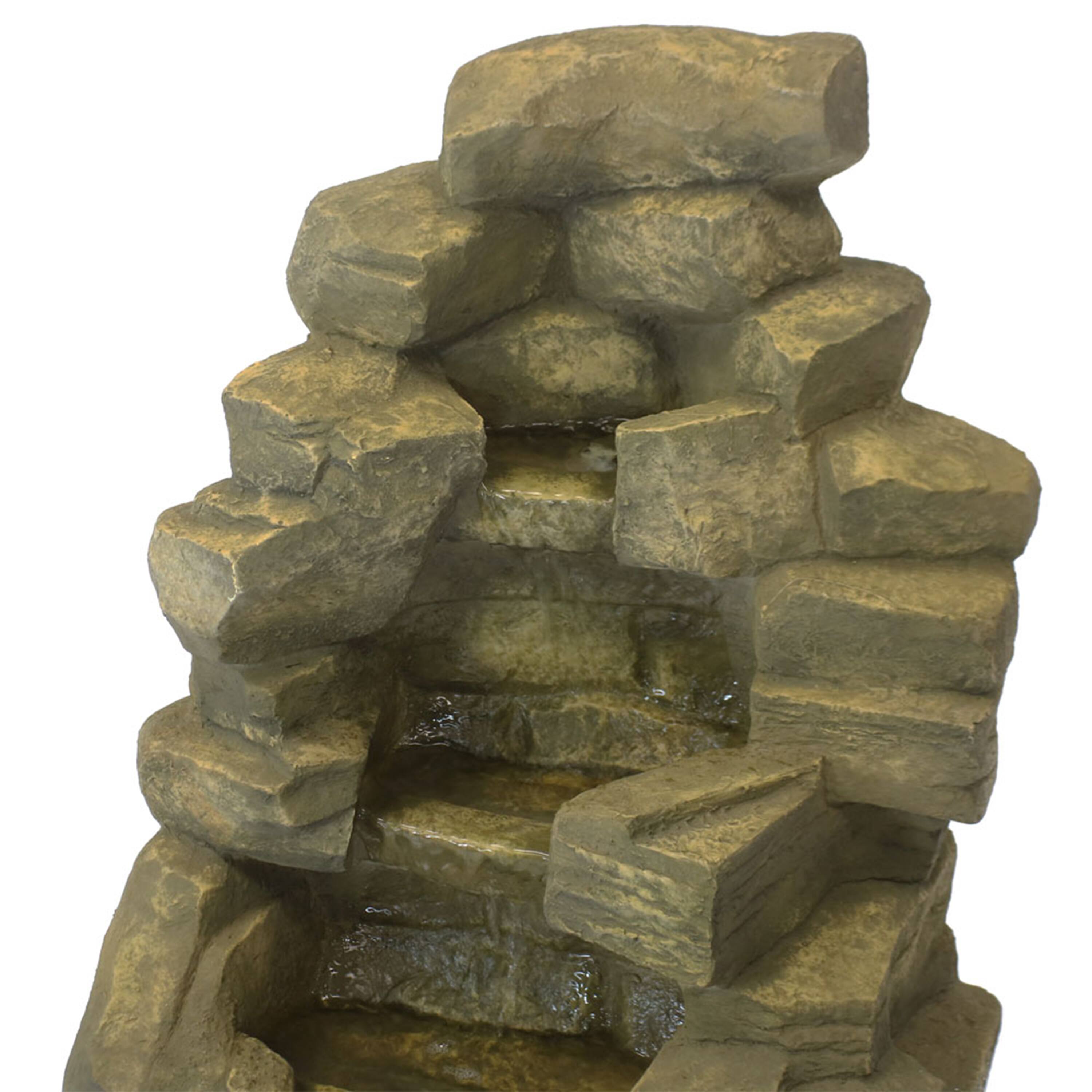 Alt View 9. Sunnydaze - Fiberglass Electric Outdoor Stone Waterfall Fountain - 37 in - Light Brown.