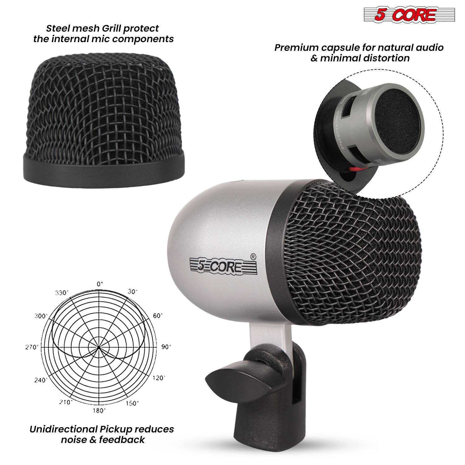 - Steel mesh Grill protect the internal mic components
- Premium capsule for natural audio & minimal distortion
- Unidirectional Pickup reduces noise & feedback