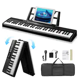 Winado - 61-Key Folding Bluetooth Keyboard Piano for Beginners, Portable Piano Keyboard with Music Rest, Bag, Pedal