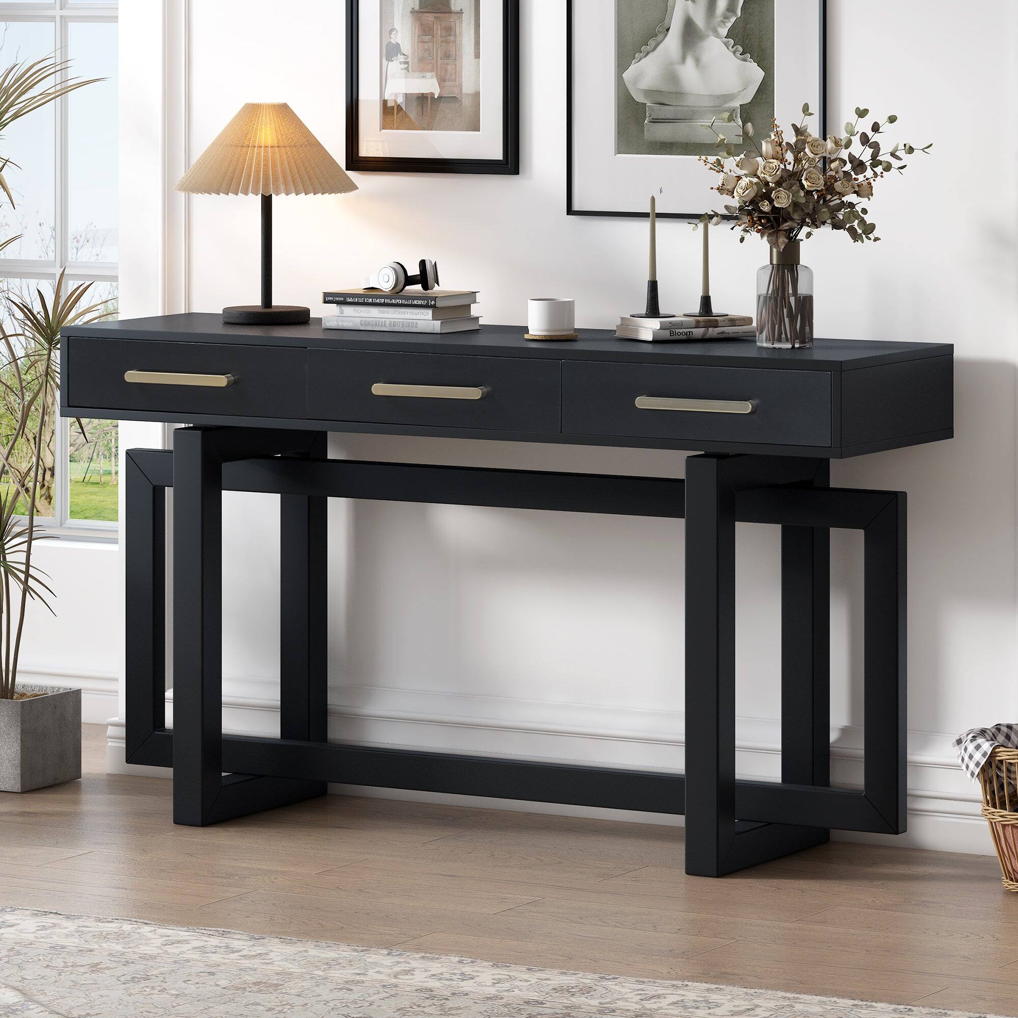 Alt View 1. Boyel Living - Elegant Console Table with Three Drawers and Extra Long Entryway Table - Black.