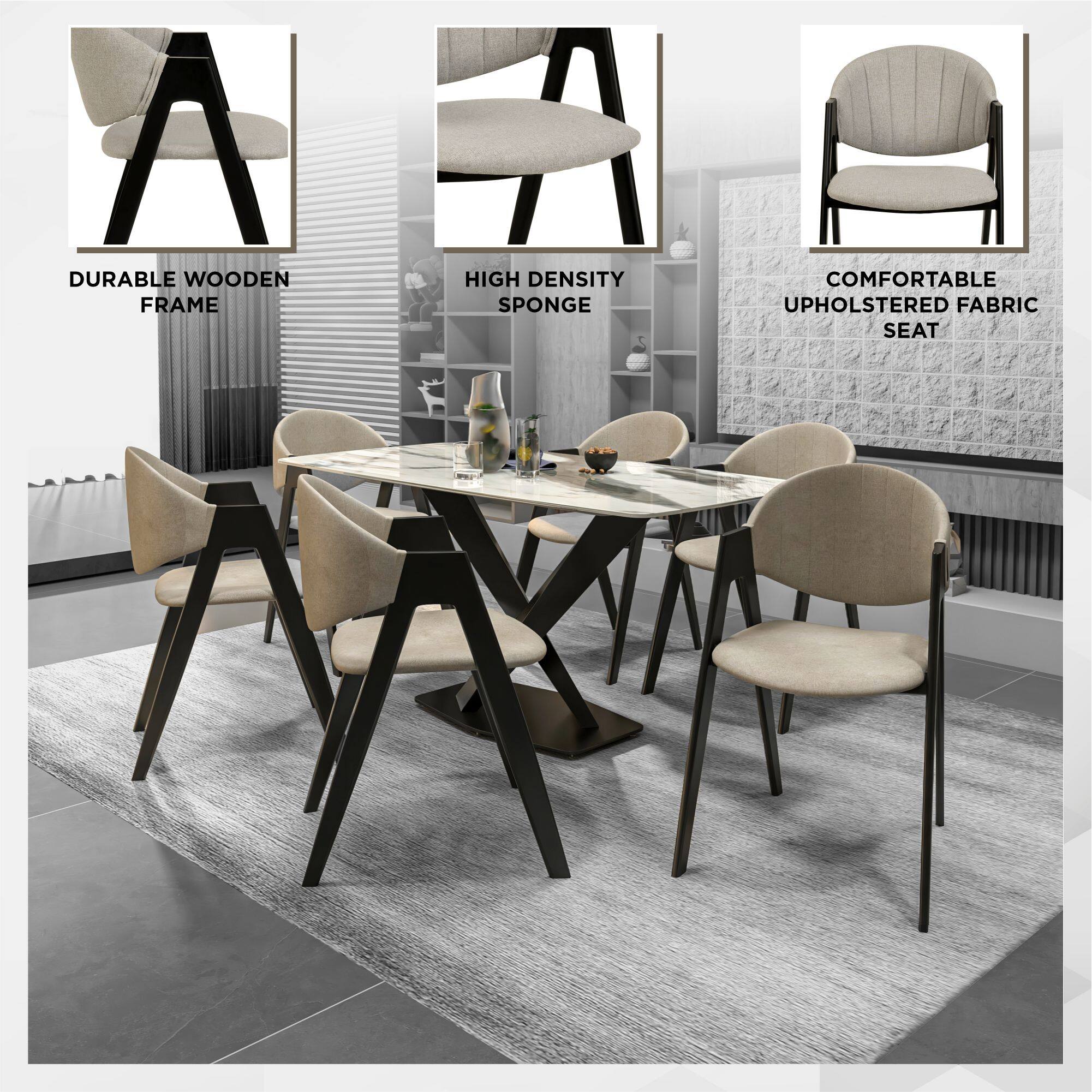 A durable wooden frame, high density sponge, comfortable upholstered fabric seat
