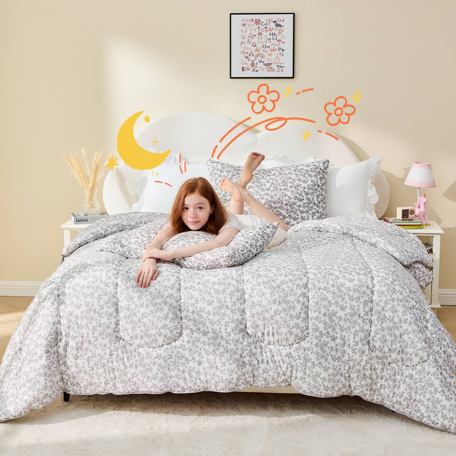 Left. Bestier - Queen Comforter Set for Kids and Teens – 3 Pcs All-Season Bedding with Skin-Friendly Lightweight Quilt & 2 Pillowcases - White.