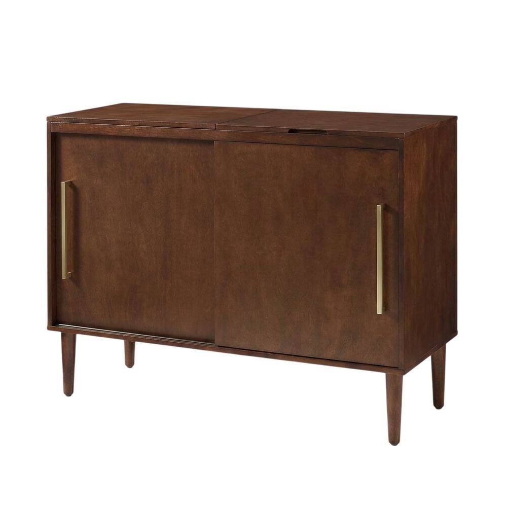 Left. FurniFact - Mahogany Media Console with Anti-Tip Hardware and Sturdy Design - Mahogany.