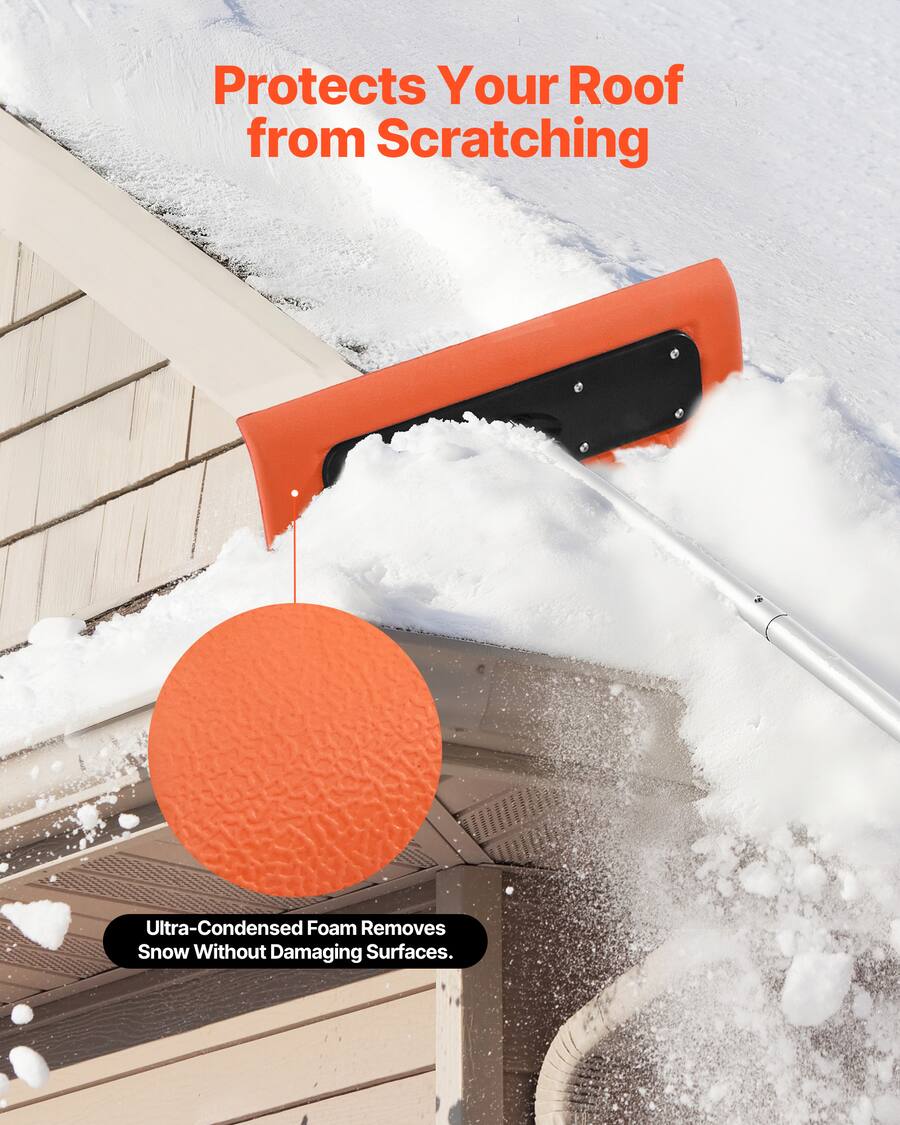 Snow Rake Foam VEVOR Snow Roof Rake, 17.7 in Foam Blade, 7.3 18.4 ft Adjustable Roof ...