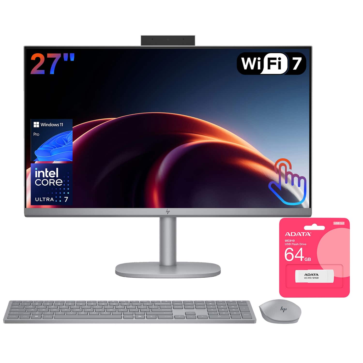 HP - OmniStudio X 27" Touchscreen All-in-One - Intel Core Ultra 7 155H 32GB RAM - 1TB SSD - Adata UC310 64GB USB Flash Drive - Silver