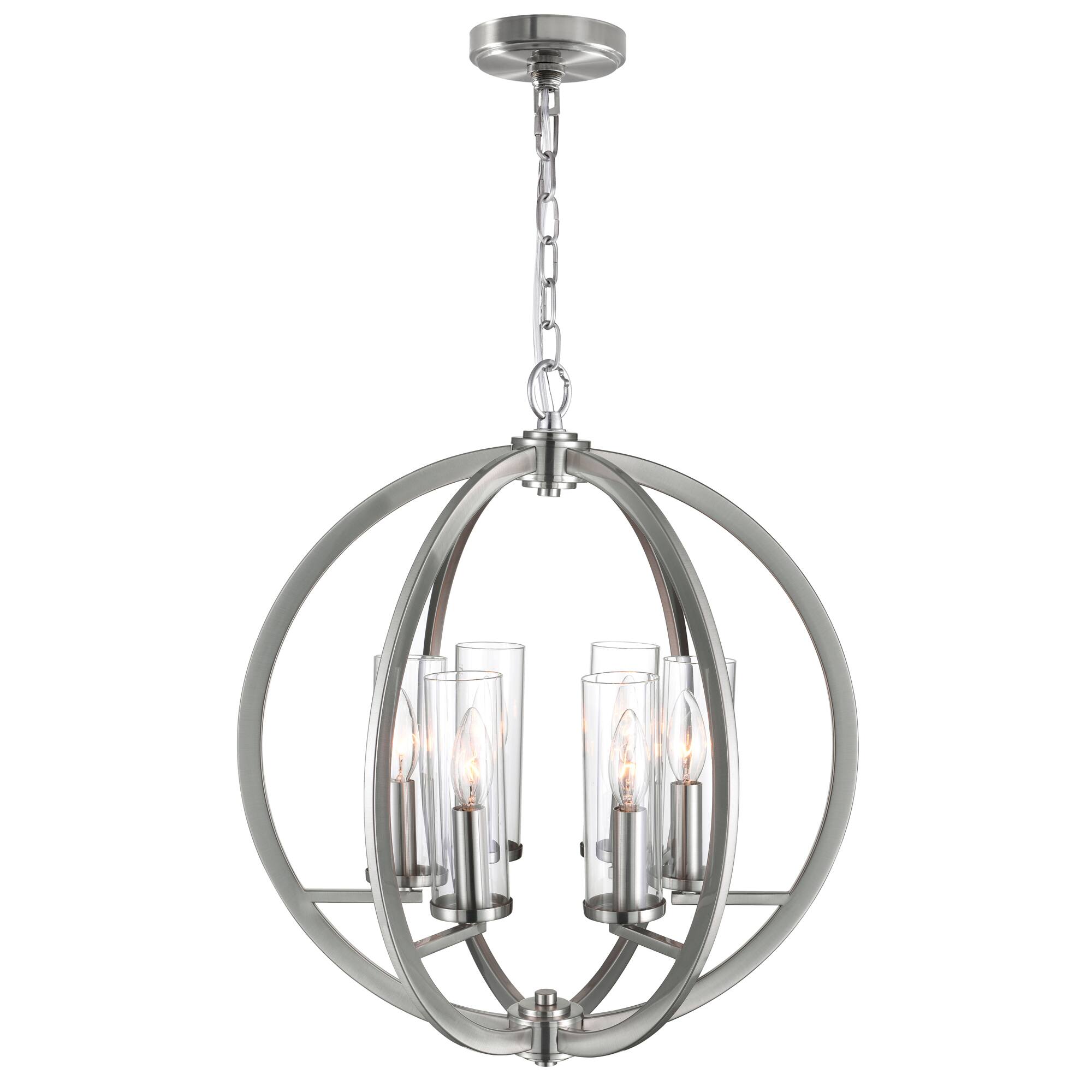 Left. CWI Lighting - Elton 6 Light Chandelier With Satin Nickel Finish - Satin Nickel.