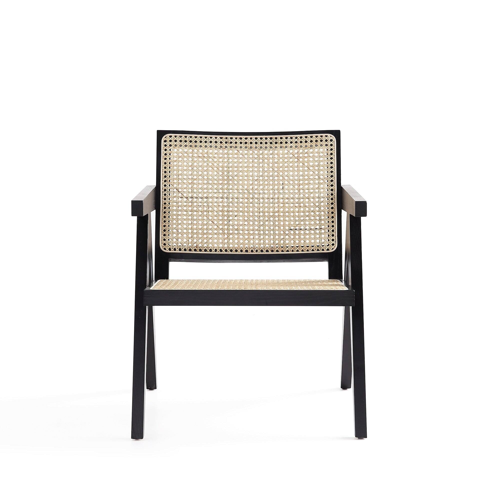 Back. Manhattan Comfort - Hamlet Industry Chic Cane Back Wood Accent Armchair - Black and Natural.