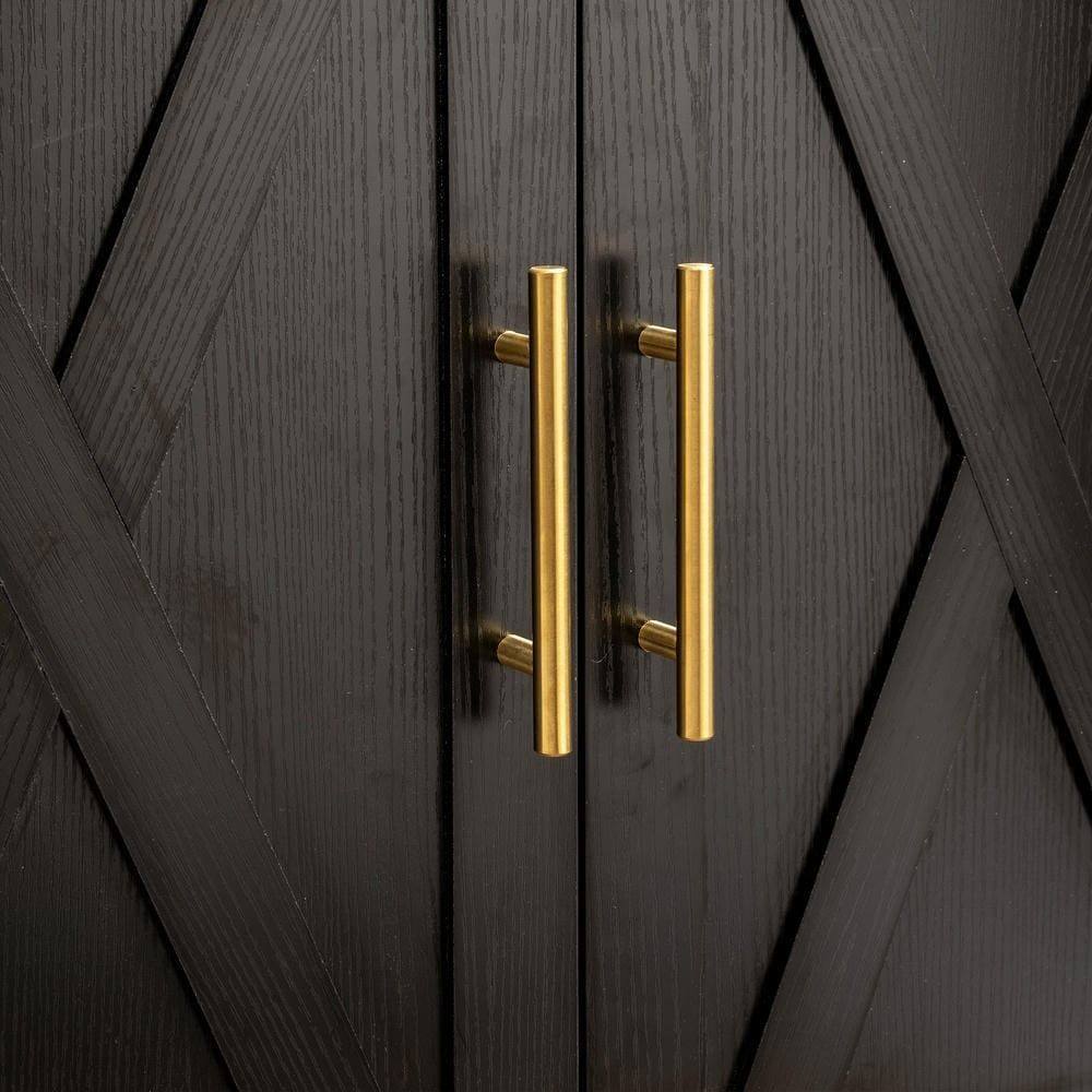 Alt View 5. Kadyn - 71" Arched Pantry Cabinet with Glass Door and Barn Door Design - Black - Black.