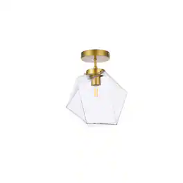 Living District - Lawrence 1 light glass flush mount - Brass And Clear
