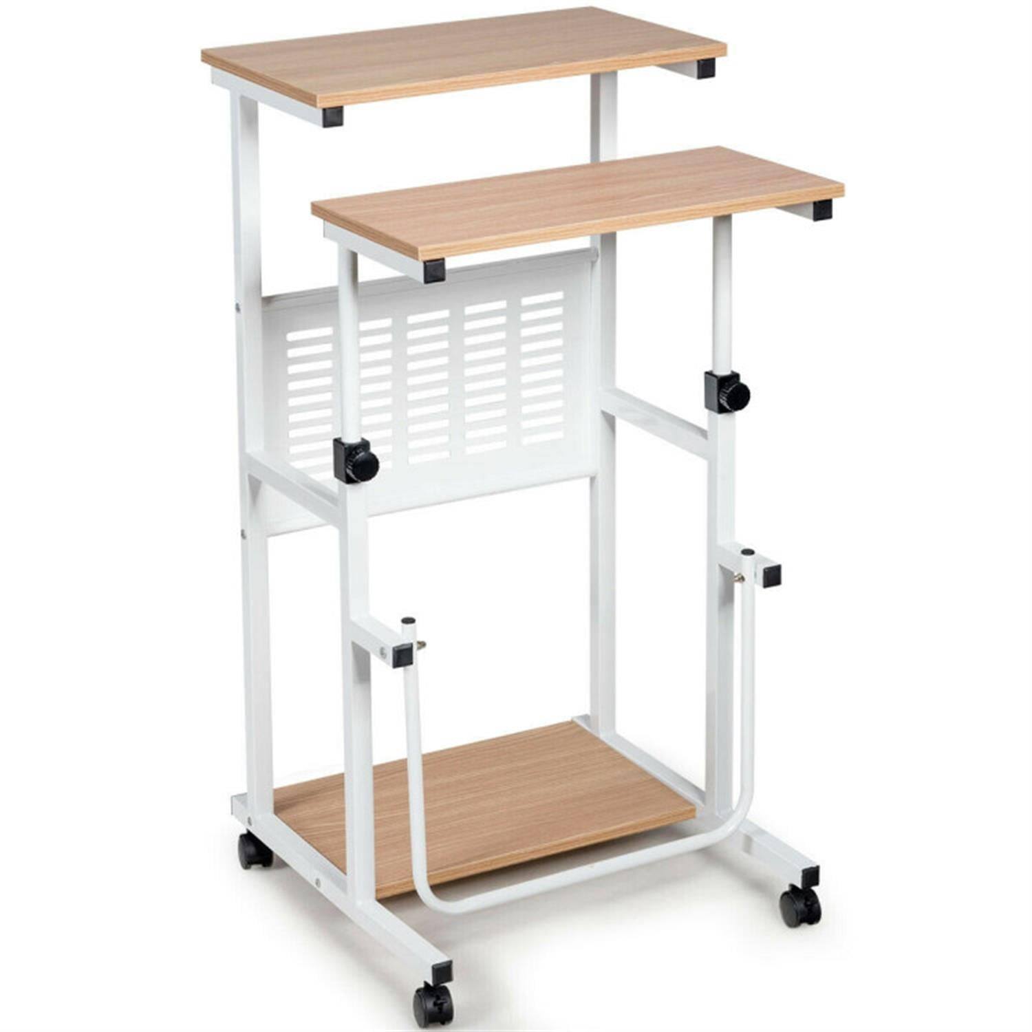 Back. Pefilos - Standing Desk for Small Space Sit Stand Desk with Height Adjustable Desktop, Laptop Workstation with Wheels, White - White.