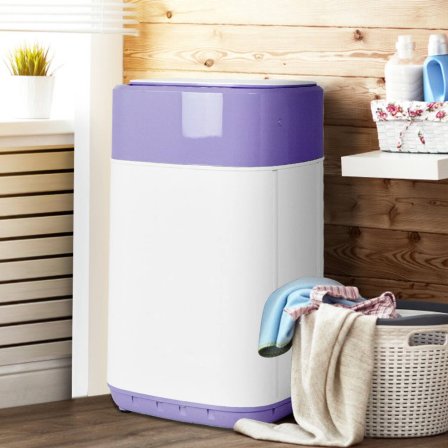 Angle. LUCKY ONE - 8 lbs Freestanding Portable Fully Automatic Washer with Drain Pump - Purple.