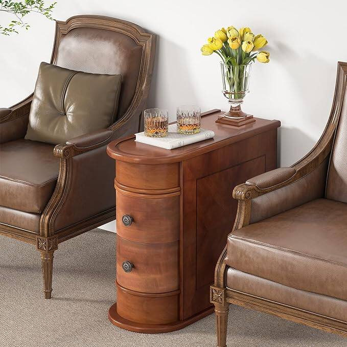 Back. Tribesigns - End Table with Solid Wood Construction, Metal Frame and Easy-Clean Surface for Living Room and Bedroom - Brown.