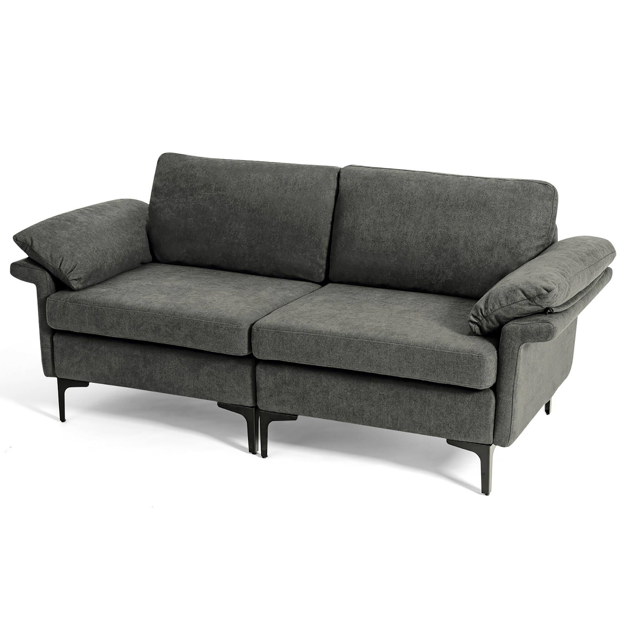 Alt View 9. Costway - Costway Modern Loveseat Fabric 2-Seat Sofa Couch for Small Space with Metal Legs - Grey.