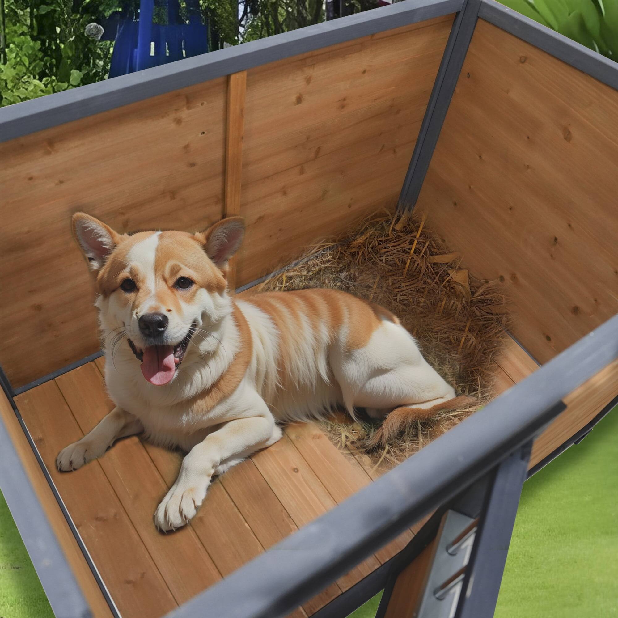 Alt View 2. Pefilos - 44" Wooden Dog Houses Durable Large Cat House for Small Pet House with Waterproof PVC Plastic Roof.
