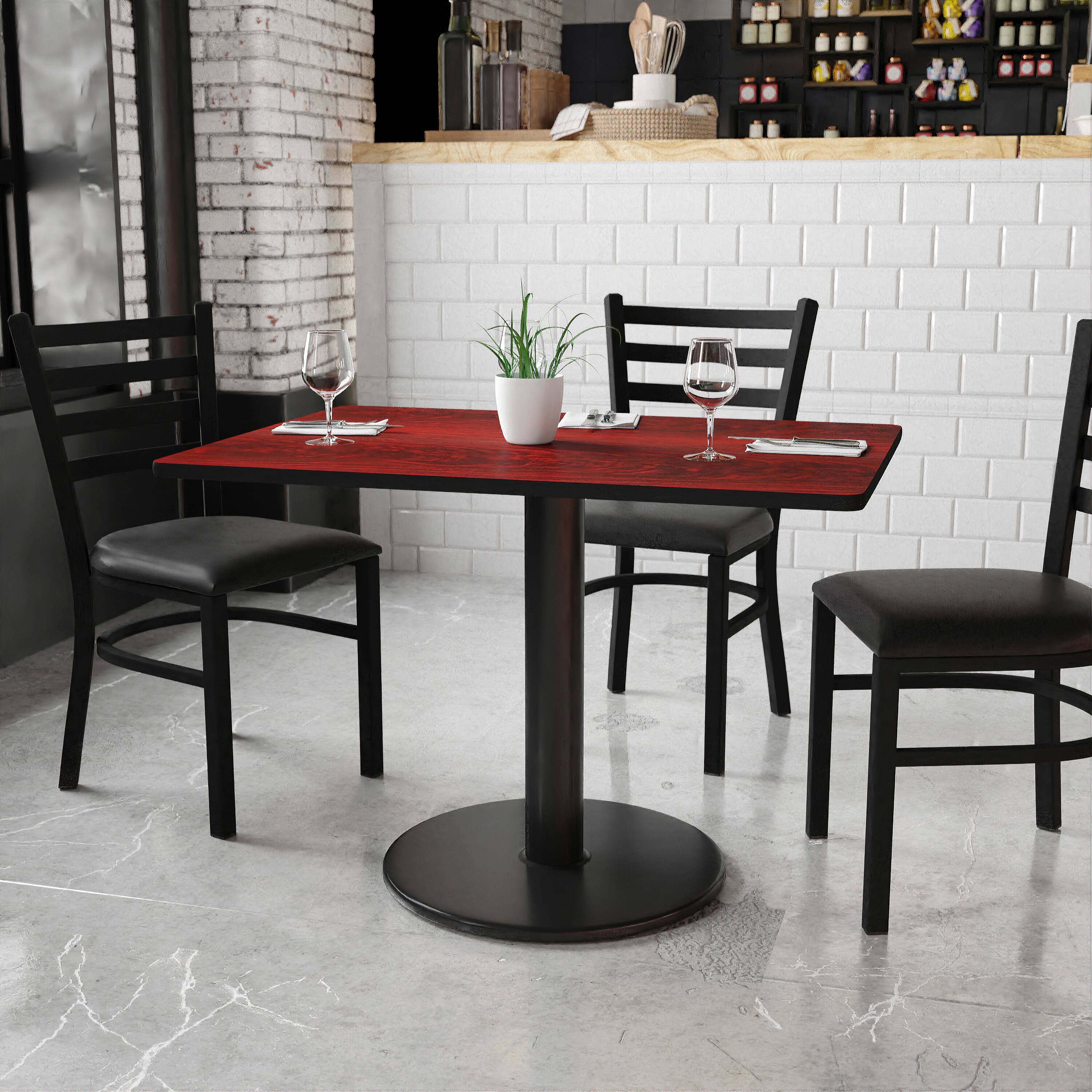 Angle. Flash Furniture - Graniss 30'' x 42'' Rectangular Mahogany Laminate Table Top with 24'' Round Table Height Base - Brown.