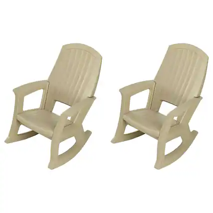 Front. Semco - Semco Plastics Rockaway Heavy Duty Plastic Outdoor Rocking Chair, Tan (2 Pack) - Tan.