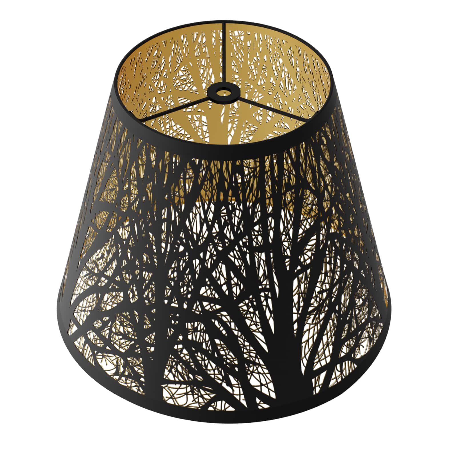 Alucset - Small Barrel Lamp Shade Metal Replacement Shade for Table and Wall Lamps - Etched Forest Design - Black and Gold Plating - Black/Gold
