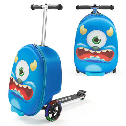 Front. VEVOR - Ride-on Luggage, 20 L Capacity, 20 Inches Kids Scooter Suitcase with Flash PU Wheels, Adjustable Handle - Blue.