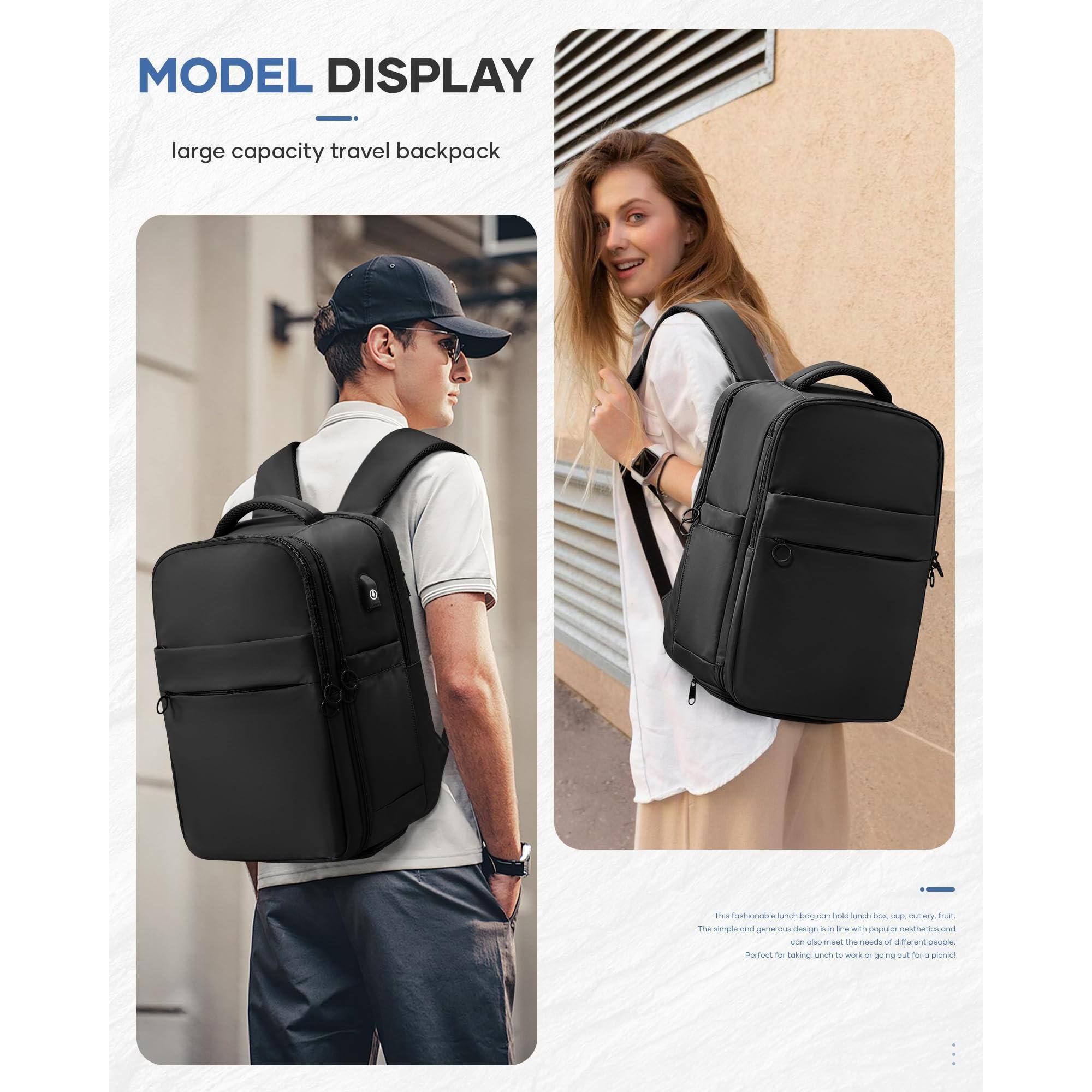 Left. Cozy Serene - Vacuum Backpack Travel For Women Men  Airline Approved Bag Carry On Luggage Backpacks With 15.6inch Laptop Compartment - Black-Medium.