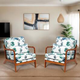 U-HOMY - 【Set of 2】Mid-Century Modern Accent Chairs - Solid Wood Armchairs with Cushion for Living Room, Bedroom - Green