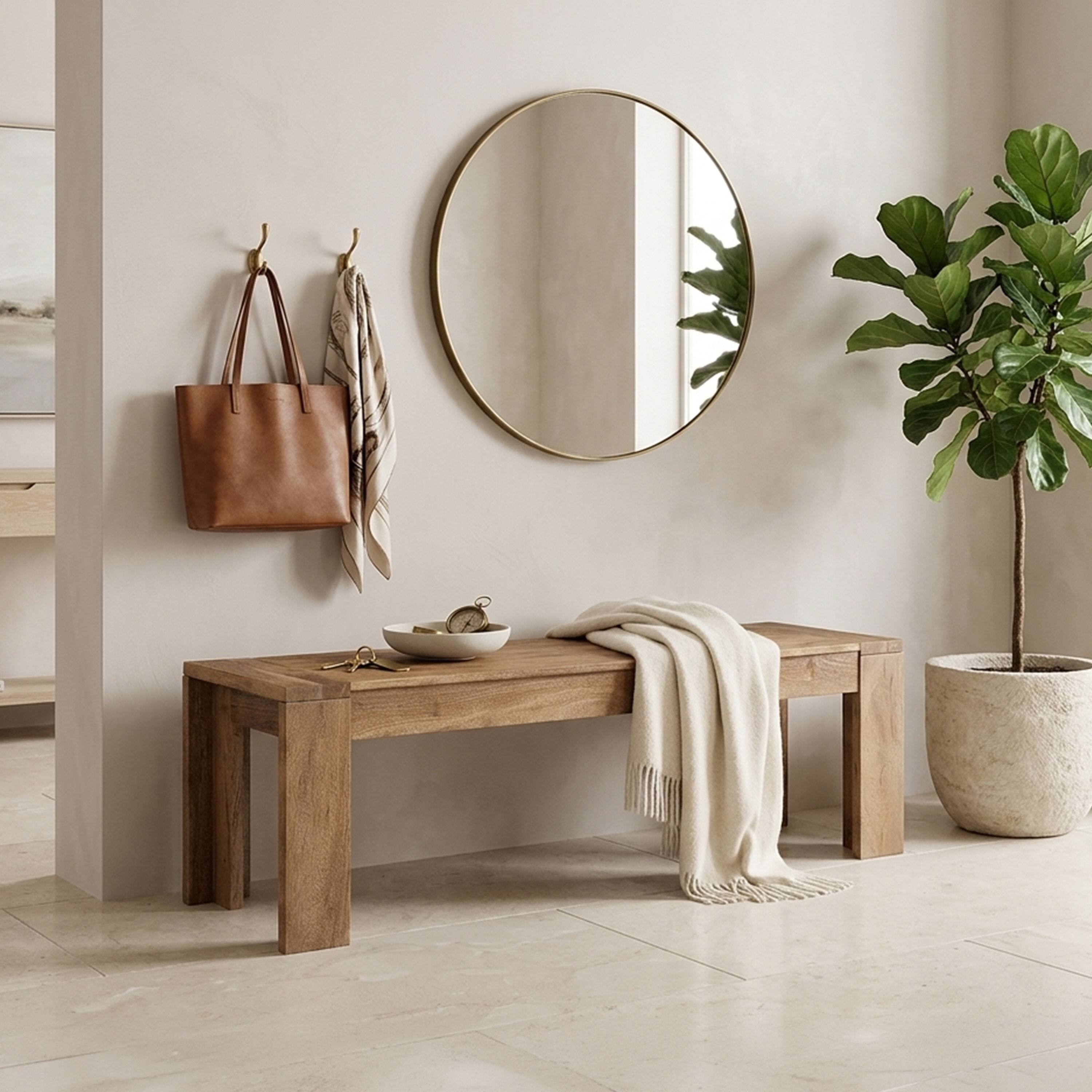 Alt View 5. Manhattan Lane - Himaru 3 Seater Bench, Premium Acacia Wood with Light Brown Finish, T Shape Legs, 58 inch - Light Brown.